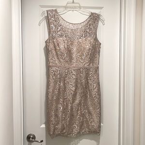 Jenny Yoo Champagne/silver metallic cocktail length dress women’s size 12